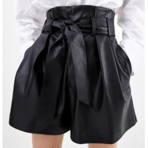NWT. Zara Black Faux Leather High Waist Shorts with Belt.